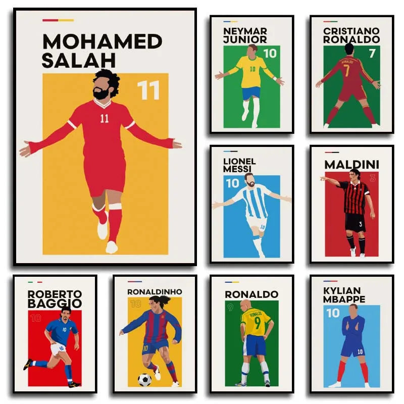 World Famous Football Stars Poster Haaland Salah Canvas Painting Wall Art Pictures for Kids Room Home Decor Gift for Sport Lover