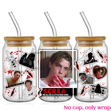 Halloween Movie Stickers 16oz UV DTF Cup Wrap Beer Glass Can Libbey DIY Sticker Scary Faces