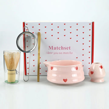 2/4/5pcs Matcha Whisk Set with Pink Heart Design, Matcha Set Includes Matcha Bowl, Matcha Whisk and Whisk Holder, Scoop, Sifter,