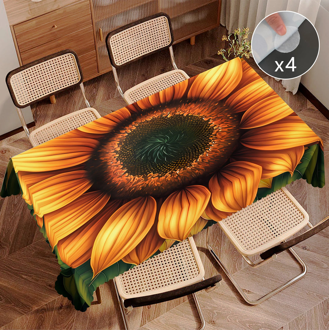Vibrant Pastoral Sunflower-Themed Tablecloth, Lifelike Giant Sunflower Print, Delicate and Full-Color Vibrant Print Pattern, Embossed Edges, Waterproof, Wrinkle-Resistant, Fade-Resistant, Suitable for Rectangular and Round Di
