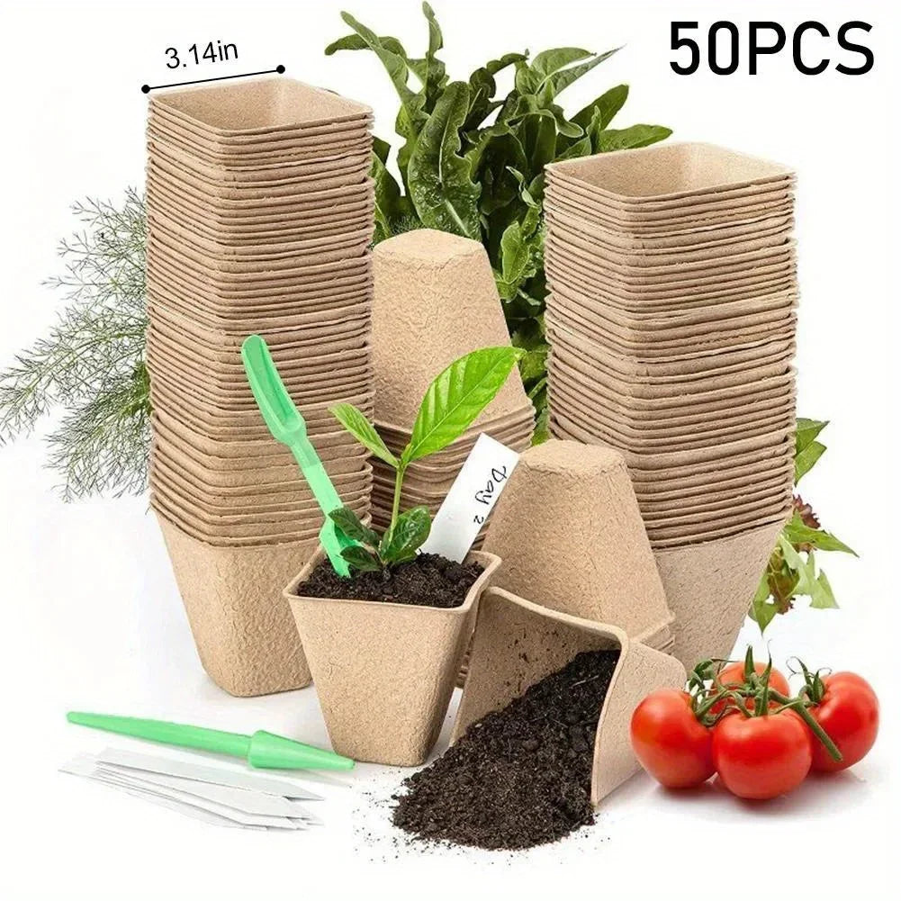 50Pcs Plant Pots Nursery Cups Garden Tray Biodegradable Paper Pulp Peat Pots 6/8cm Plant Grow Bags For Home Garden Accessories