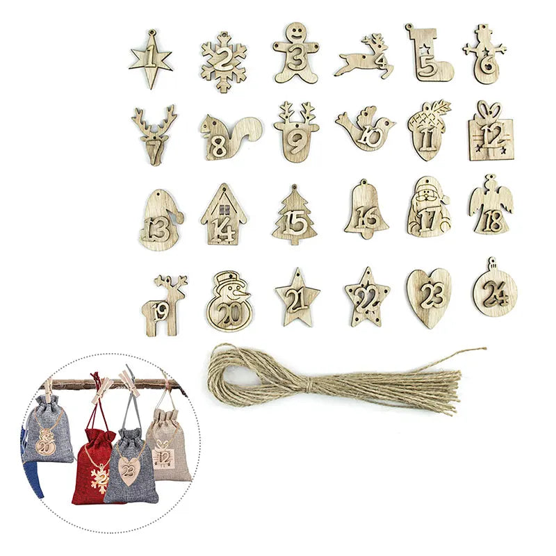 Christmas Advent Calendar Bag labels Set 24 Days Burlap Advent Calendar Gift Bag lables With Clips DIY Christmas Embellishments