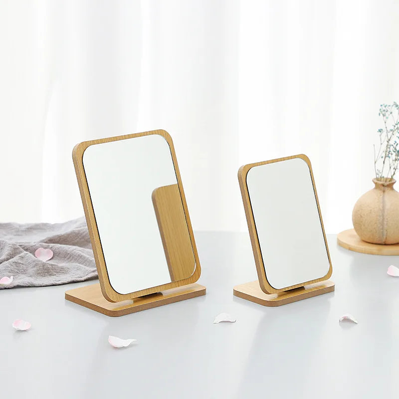 1PC Wooden Vanity Mirror Clear Personal Use Stand Angle Adjustable Makeup Base Desktop