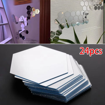 Small Mirror Sticker Acrylic Wall Sticker Hex Self-Adhesive Mosaic Tiles DIY Bathroom Home Decor 80x70x40mm 3D Bedroom DIY Decal