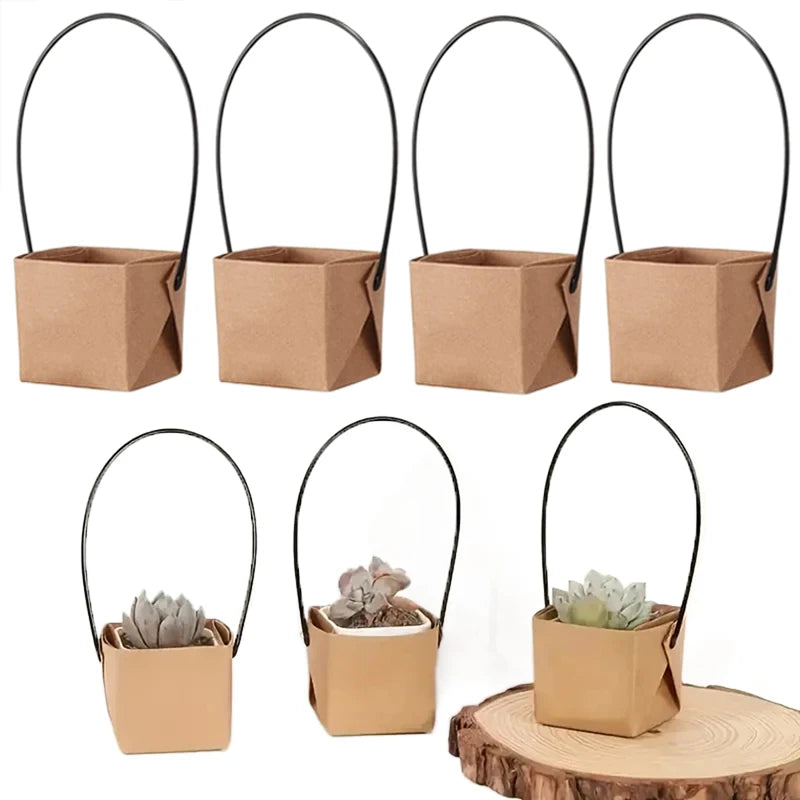 Kraft Paper Succulent Hand-held Paper Box Succulent Potted Plant Box Waterproof Balcony/desktop Decoration Folding Box TMZ