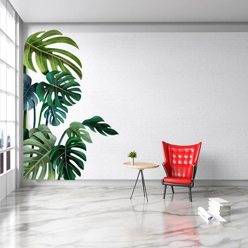 Large Nordic Green Leaf Wall Stickers for Living Room Bedroom Background Home Decor Art Removable PVC Eco-friendly Decals Murals