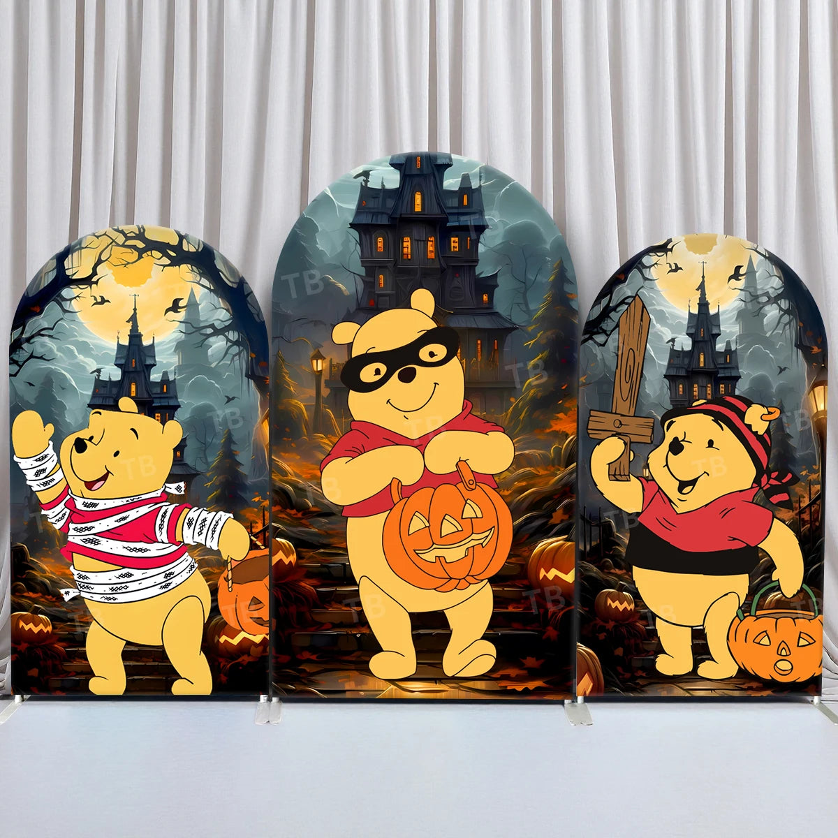 TB Bandage Winnie Bear Arch Backdrop Cover Festival Party Pumpkin Halloween Photography Terror Background Decor Elastic Fabric