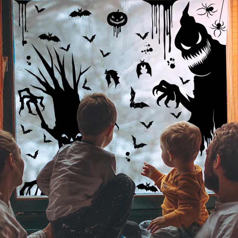 Halloween Giant Ghost Monster Ghost Window Sticker Witch Death Bat Skeleton Halloween Party Decoration Static Sticker