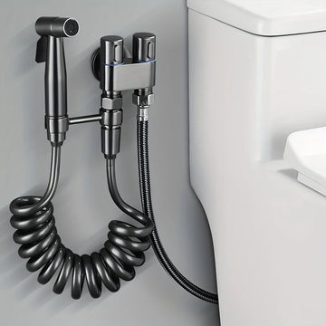 Handheld Stainless Steel Nozzle Bidet Toilet Companion Set Wall Mounted One in Two Out Angle Valve Kit Bathroom Accessories