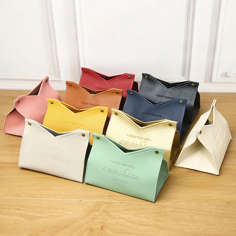 Pu Leather Tissue Box V-shaped Opening Roll Paper Toilet Paper Car Living Room Hotels Bedroom Study Napkin Storage For Home