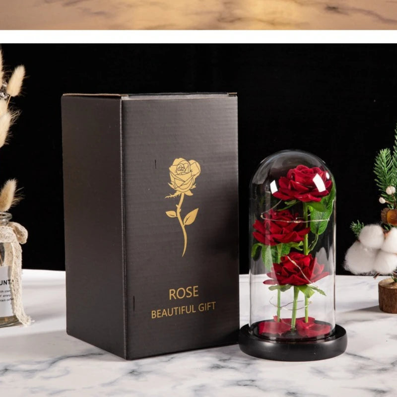 LED rose velvet flower glass cover 2026 New Year Valentine's Day wedding Mother's Day gift without battery night light