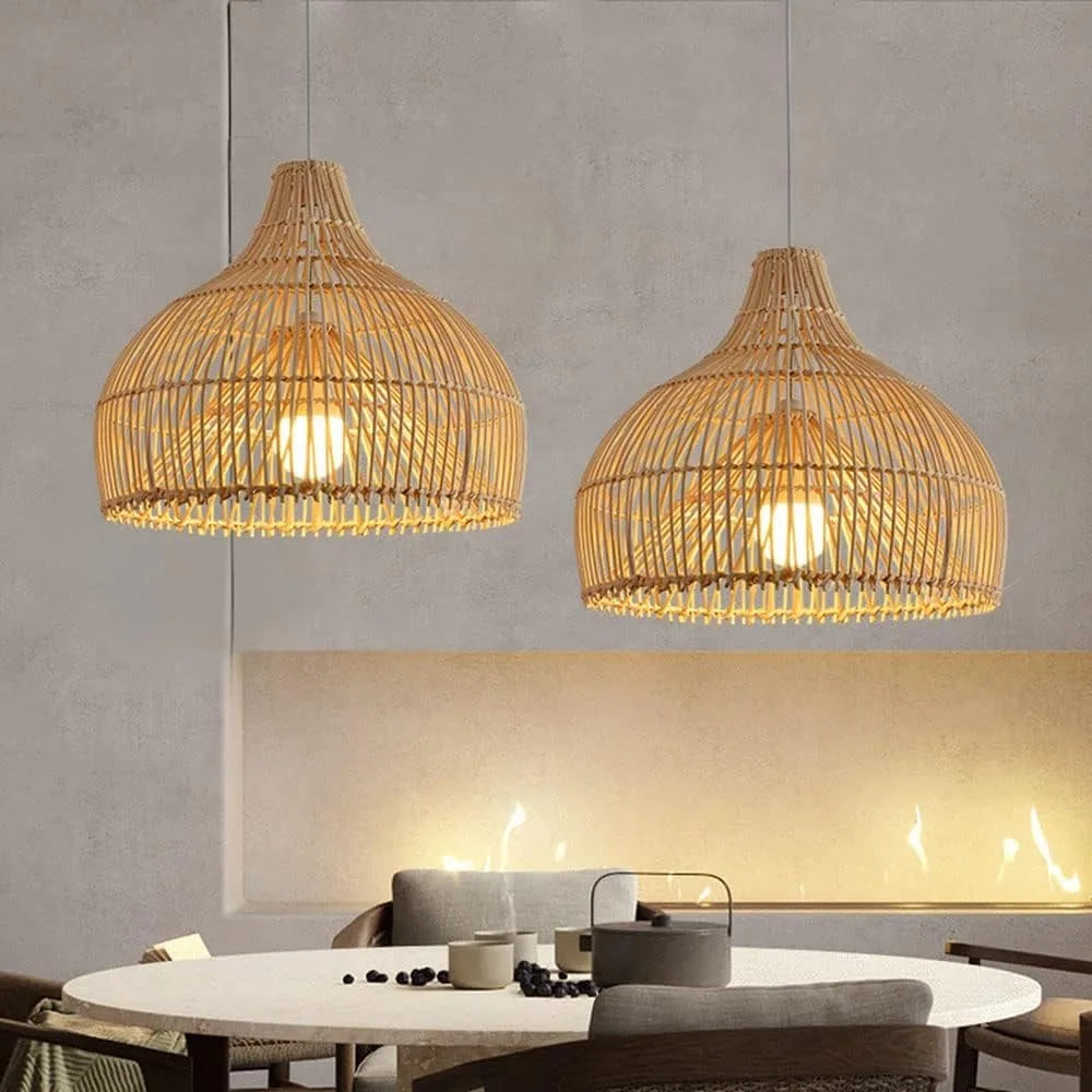 JOYINLED Vintage Rattan Chandelier Hand Woven Pendant Light E27 Hanging Lamp for Dining Living Room Home Decoration 40CM