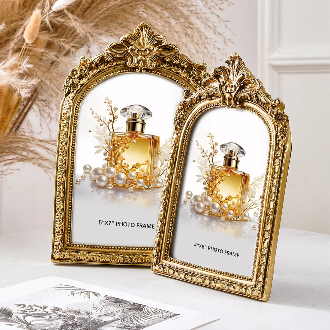 1 European vintage gold arch lace decorative resin picture frame with a random inner paper for photo display home decor