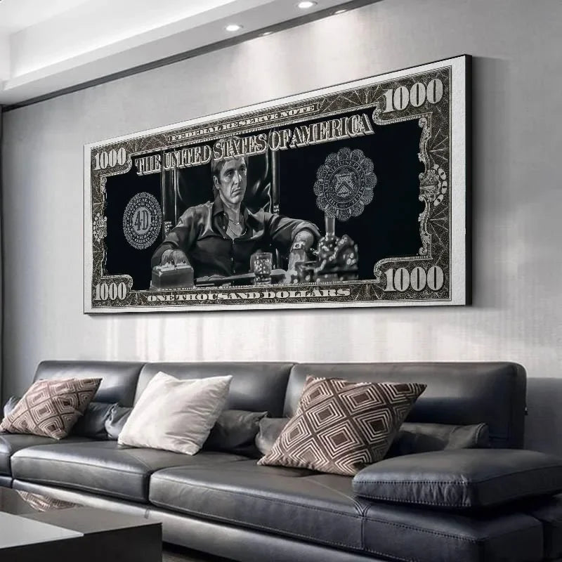 Classic Movie, Scarface Tony Montana Dollar Wall Art, HD Canvas Print Poster, Home, Living Room, Room Decor Painting