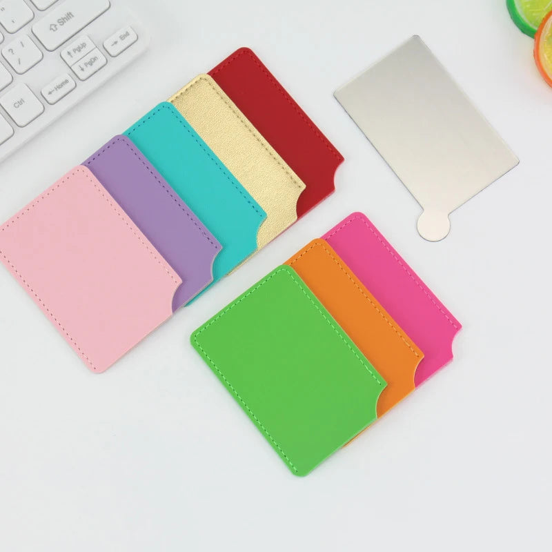 1PC Portable Mini Unbreakable Makeup Mirror Shatter Proof Card Style Pocket Cosmetic Mirror PU Leather Stainless Steel Card
