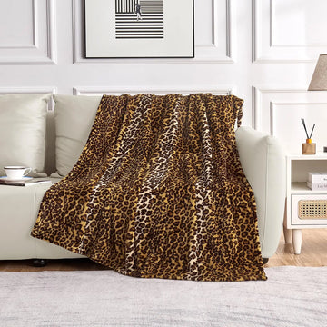 Leopard Print Blanket Fleece Throw for Bed Sofa Travel and Camping, Super Soft Cozy Fluffy Plush Print Blanket for All Seasons
