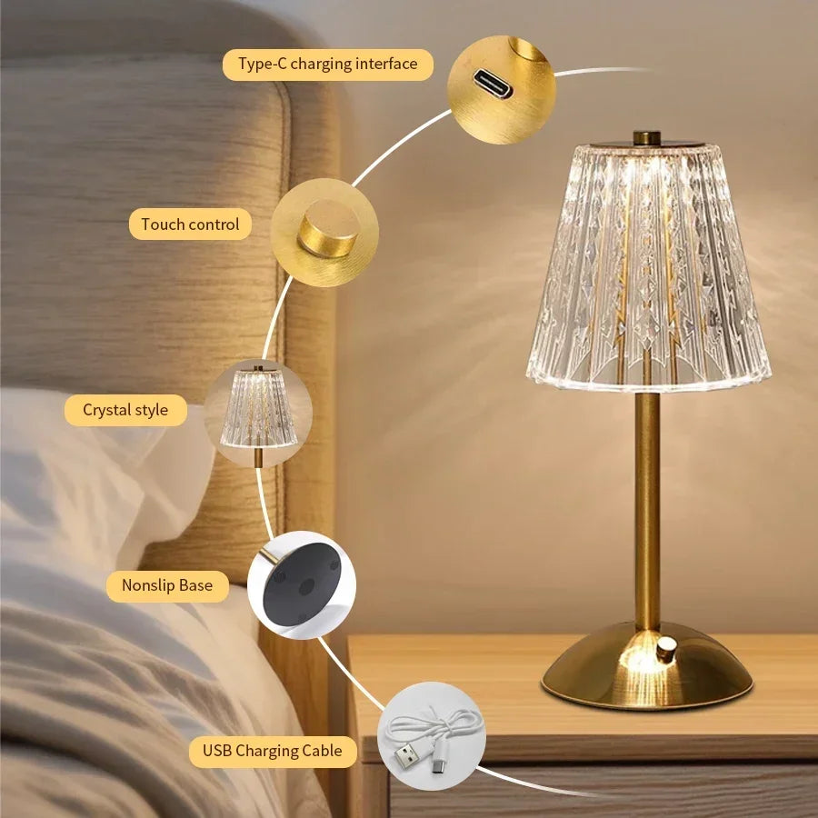 USB Rechargeable LED Table Lamp Touch Sensor Desktop Night Light For Bar Hotel Restaurant Bedroom Atmosphere Room Decor Lighting