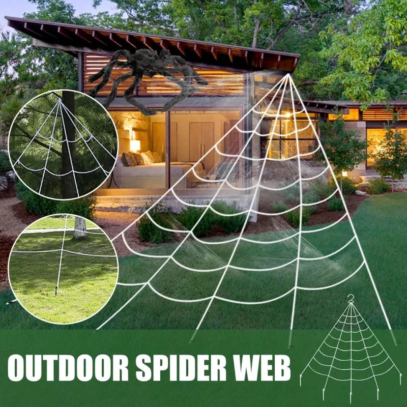 Halloween Triangle Spider Web,5m/7m Giant Simulation Spider Web,Halloween Props House Party Supplies Fake Webs Garden Decor