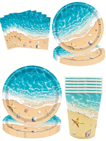 Blue Seaside Theme Disposable Tableware Beach Waves Napkins Happy Summer Beach Birthday Festival Party Decorats Supplies
