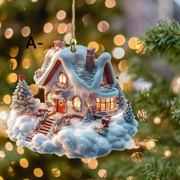 Christmas Decorations Acrylic Winter Village Houses Pendant Charming Snow House Pendant For home Family Holiday Xmas Tree