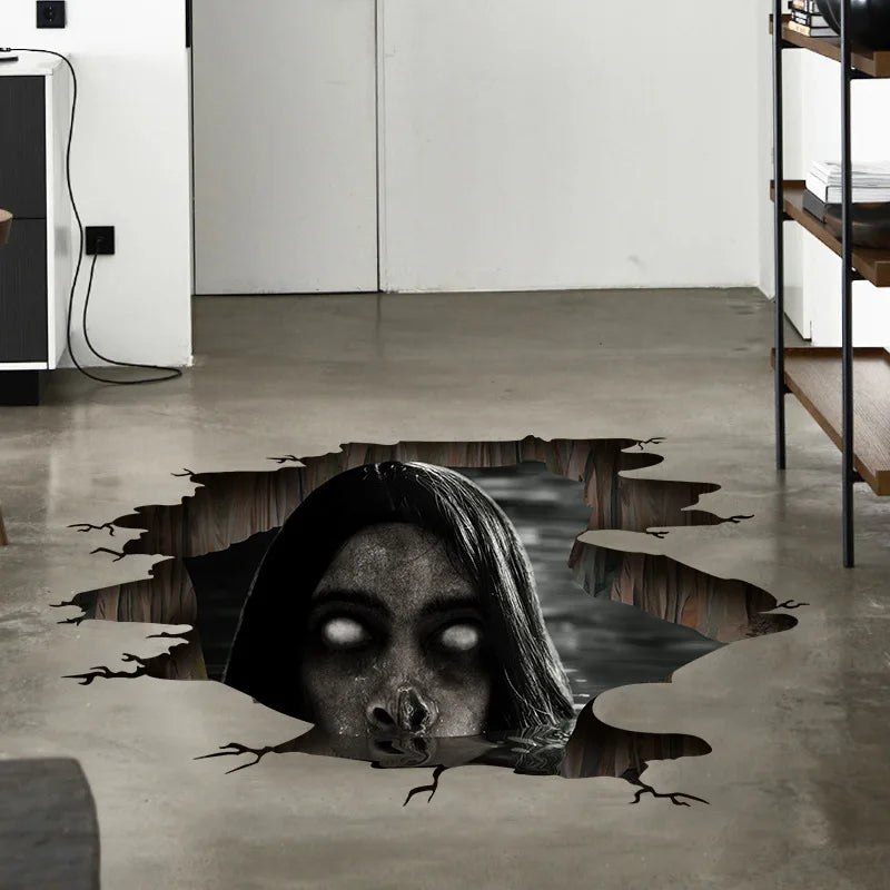 3D Halloween Floor Decals Scary Halloween Zombie Stickers for Living Room Spooky Blind Women Scratching Floor Stickers Art Deco