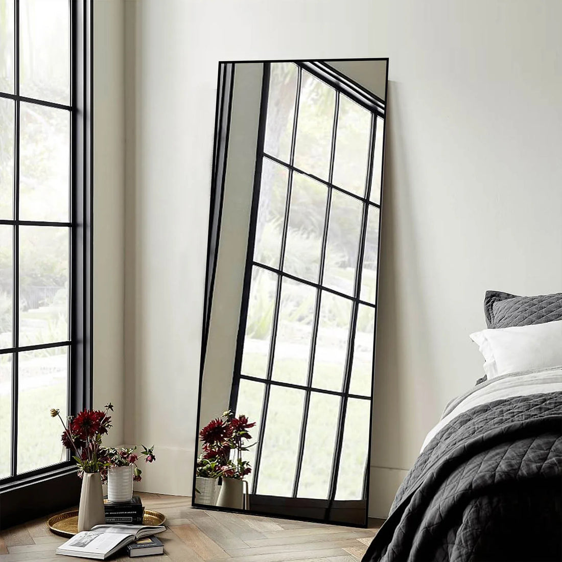 CASSILANDO Full Length Mirror 65" * 24 ", Floor Standing Mirror,  Black Metal Frame Mirror， Full Body Mirror