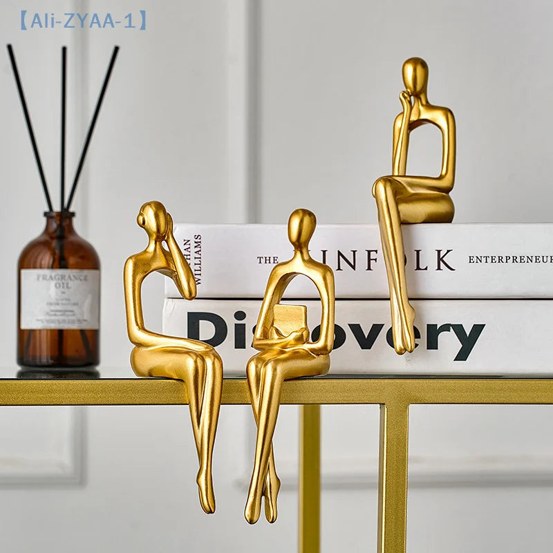 【ZYAA-1】Thinker Statue Abstract Figure Sculpture Small Ornaments Resin Statue Home Gold Abstract Statue Office Decor