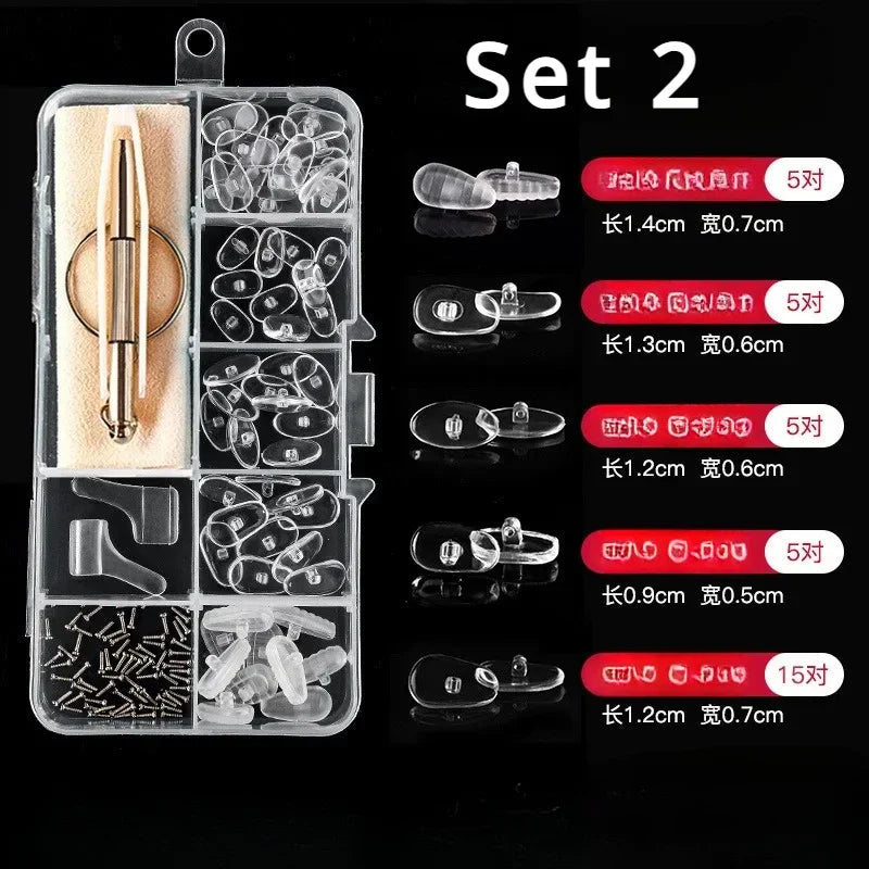 Eyeglass Silicone Nose Pads Replacement Optical Glasses Repair Tool with Screwdriver Tweezers Ear Hooks