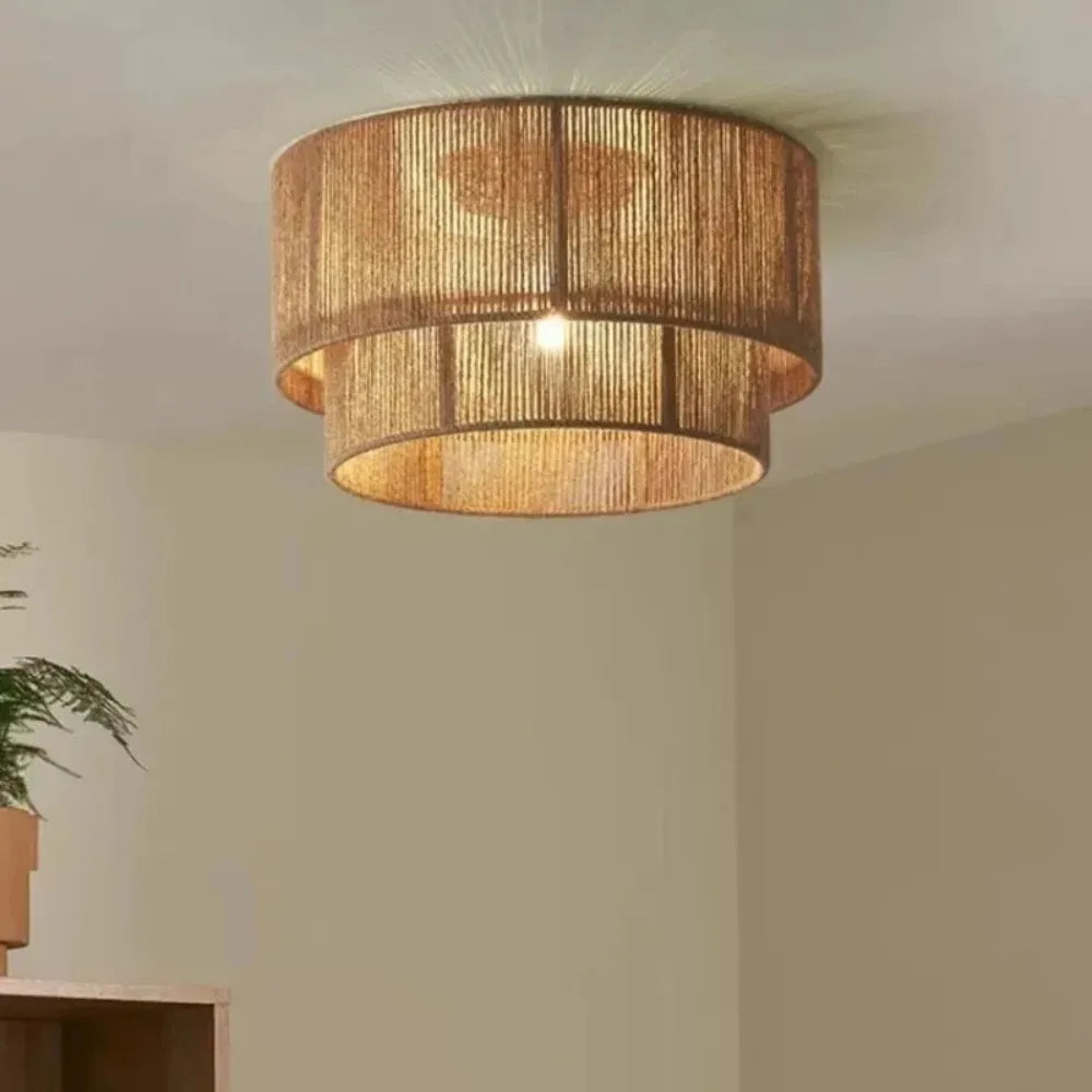 45CM Hemp Rope Pendant Lamp Japanese Pastoral Style Ceiling Pendant Light for Bedroom Coffee Bar Kitchen Island Restaurant E27
