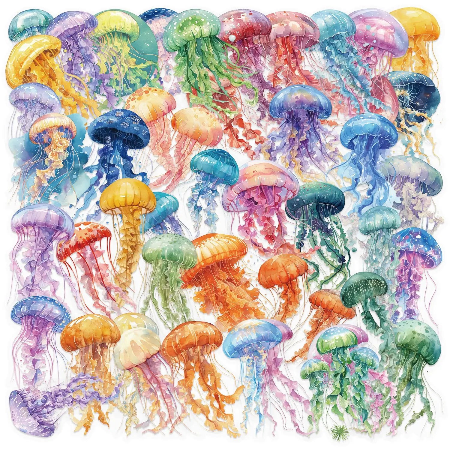 50Pcs Transparent Cartoon Color Jellyfish Series Stickers Suitcase Phone Case Water Bottle Waterproof Decoration Diy Sticker