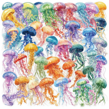 50Pcs Transparent Cartoon Color Jellyfish Series Stickers Suitcase Phone Case Water Bottle Waterproof Decoration Diy Sticker