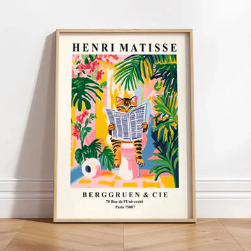 Tabby Cat on A Toilet Poster Funny Bathroom Wall Art Matisse Print Mid Century Modern Canvas Painting Pink Dopamine Home Decor