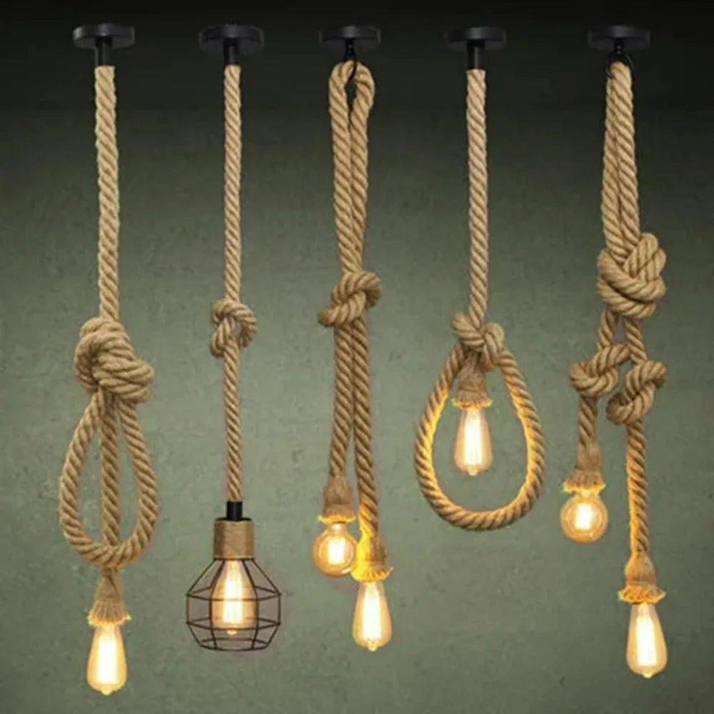 1/5/10Pcs Retro Vintage Rope Lamp Creative Country Edison Bulb Chandelier Decoration Home Vintage Hemp Rope Pendant Lamp