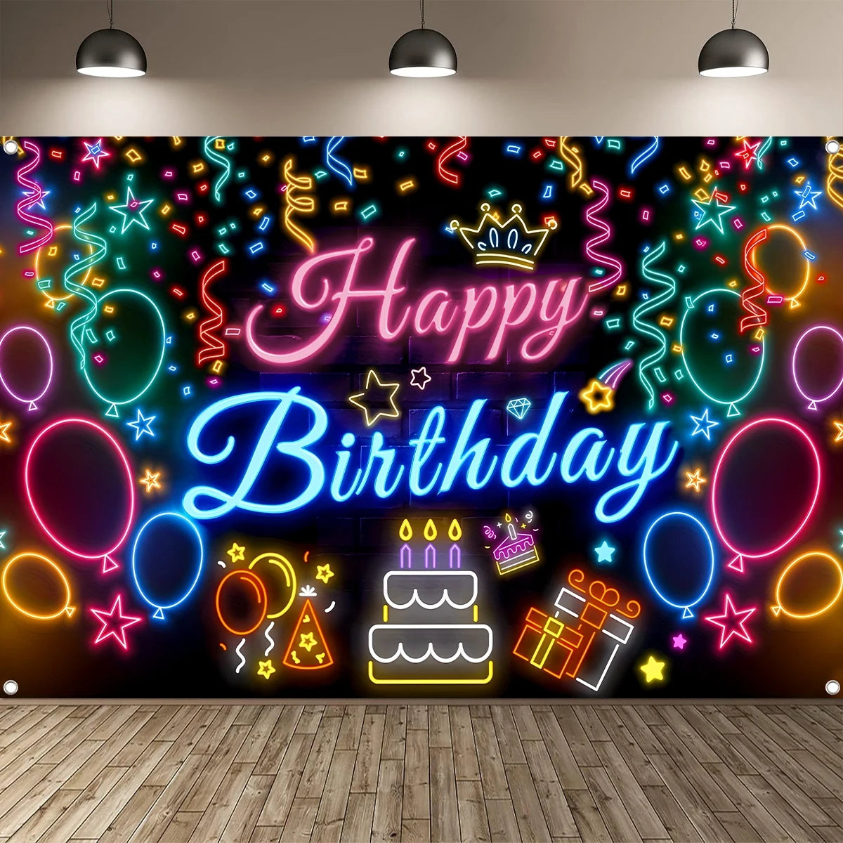 Glow Happy Birthday Backdrop Banner Bbirthday Party Decoration Kids Glow Party Supplies Happy Birthday Background