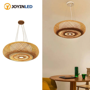 JOYINLED Japanese Bamboo Chandelier 50CM Hand Woven Pendant Light Living Room Ceiling Light For Bedroom Restaurant E27 LED Lamp