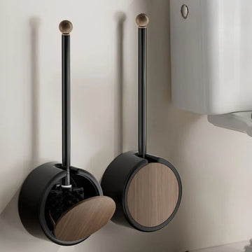 Wall Mounted Toilet Brush Without Punching Toilet Cleaning Detachable Wood Grain Toilet Long Handle Brush Bathroom Accessories