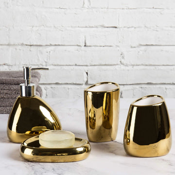 4/5 Piece Set Complete Set Modern Ceramic Silver and Gold Bathroom Accessories Set with Soap Dispenser for Modern Home Decor