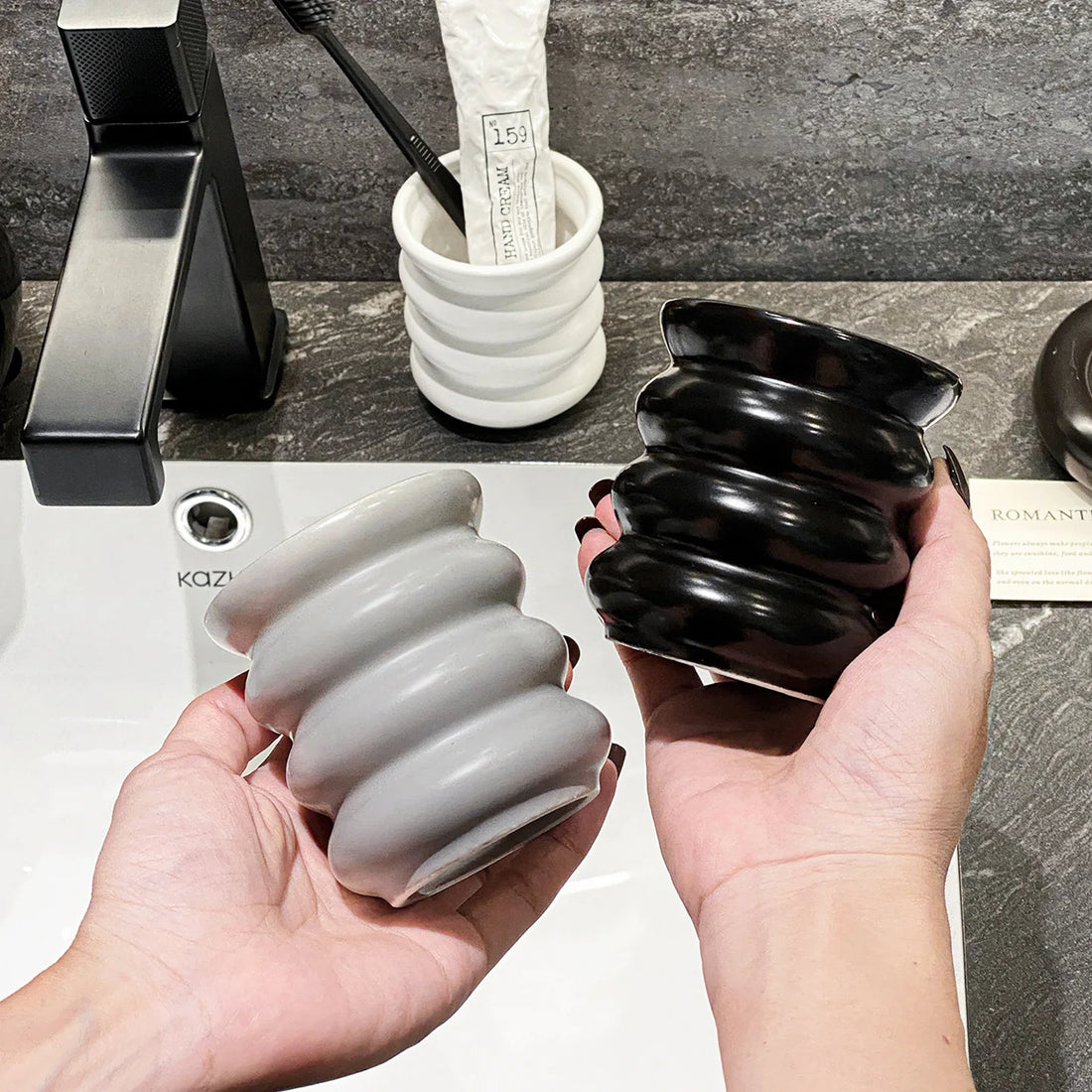 Creativity Circle Gargle Cup Ceramics Toothbrush Holder Minimalist Couple's Cup Home Bathroom Supplies Bathroom Accessories Gift
