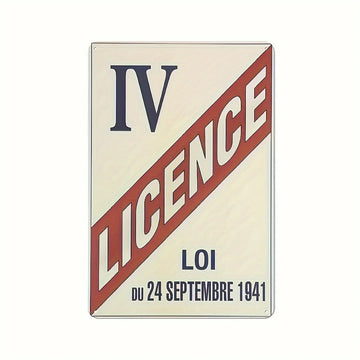 French Alcohol Law Metal Sign - Licence IV Retro Wall Plaque with 1941 Date & Red/White Design,  Iron Decor for Bar, Café, Home,