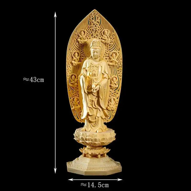 Solid Wood Carving Buddha Statue of Amitabha,Semi-Hand Carved, Feng Shui Decoration, Statue for Home, Living Room, 43cm