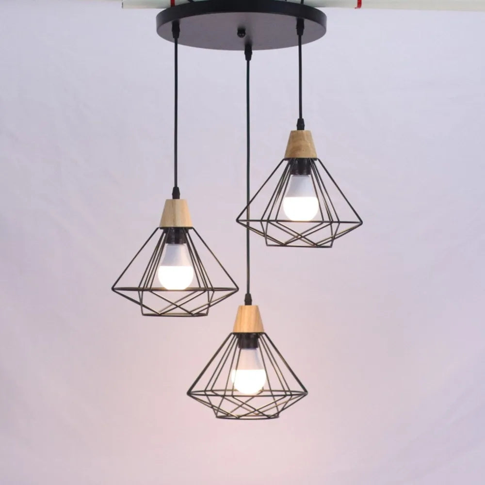 JOYINLED Industrial Vintage Cage Pendant Light 3Light Iron Art Diamond Wrought Home Ceiling Lamp Suitable for E27 Chandelier