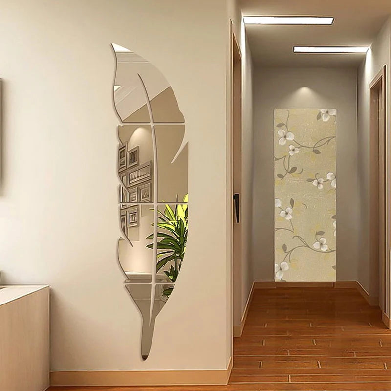 DIY Feather Plume 3D Mirror Wall Sticker Living Room Art Home Decor Vinyl Decal