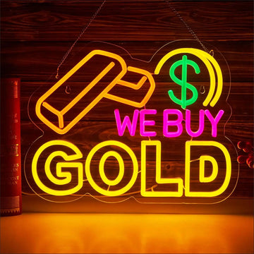 We Buy Gold Neon Sign LED Dimmable Neon Lights Sign for Gold Jewelry Shop Open Business Walls Window Shop Decor Gift USB Power