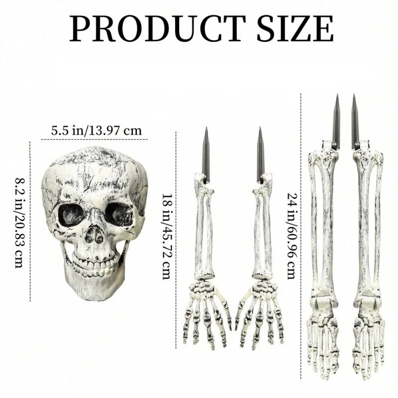 Halloween Skeleton Stake Decorations, Realistic Skull Halloween Props, Spooky Yard Decoration with Arm, Garden Halloween Decor