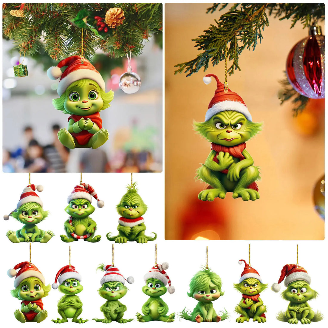 12pcs Whimsical Green Christmas Tree Ornaments - Acrylic Wooden Hanging Decorations For Holiday & Thanksgiving Home Decor