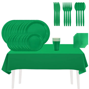 Solid Green Color Party Set Disposable Plate Cup Tablecloth Birthday Party Easter Day Baby Decoration Dinniware Party Supplie