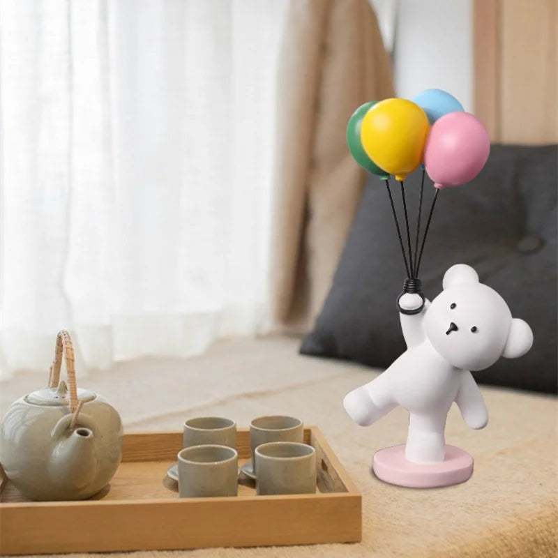 Nordic Balloon Flying Bear Rabbit Resin Ornaments, Home Decor Crafts Statue, Children's Room Figurines Sculpture, Wedding Gift
