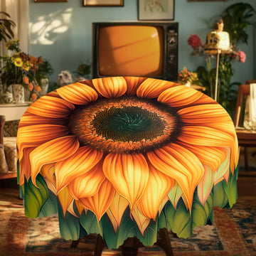 Vibrant Pastoral Sunflower-Themed Tablecloth, Lifelike Giant Sunflower Print, Delicate and Full-Color Vibrant Print Pattern, Embossed Edges, Waterproof, Wrinkle-Resistant, Fade-Resistant, Suitable for Rectangular and Round Di