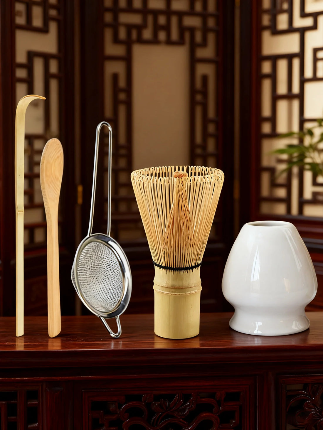5pcs Matcha Whisk Set - Bamboo Whisk, Tea Strainer, Scoop, Spoon, Sifter, Whisk Holder, Perfect Matcha Starter Kit for Matcha