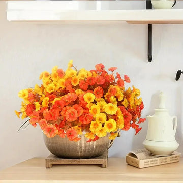 6 Bundles of Artificial Fall Flowers - Vibrant Orange and Yellow Fake Bouquets, Perfect for Thanksgiving, Halloween, Christmas, Easter, Hanukkah - Indoor/Outdoor Tabletop Decor, Maintenance-Free, Seasonal Home Decor |   Brigh